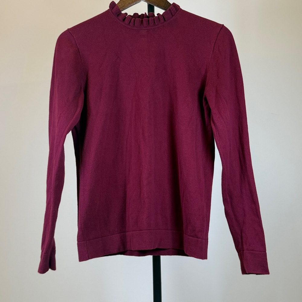 J. Crew Ruffled Mock Neck Long-Sleeve Top - Berry Plum. Size S - Picture 4 of 6